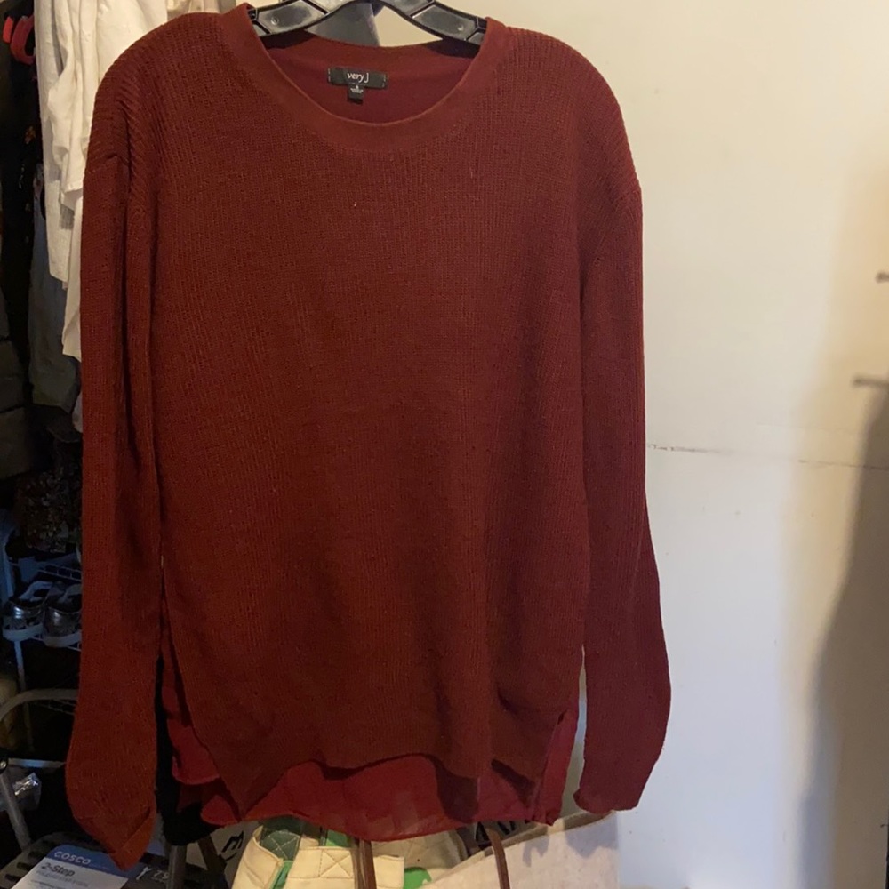 Burgundy oxblood chiffon bottom tunic sweater🍇🍠🐙size small